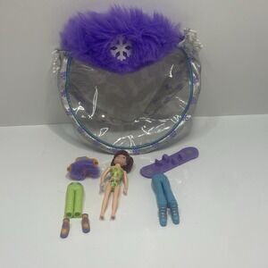 Vintage Fashion Polly Pocket Lila Doll Styles To Go W. Snowflakes Purse (Read)